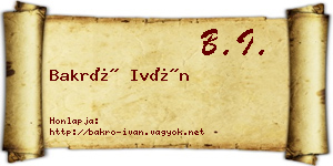 Bakró Iván névjegykártya